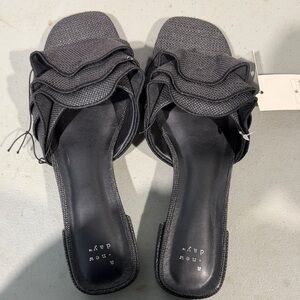 a new day Black Ruffle Slide Mules - Women's